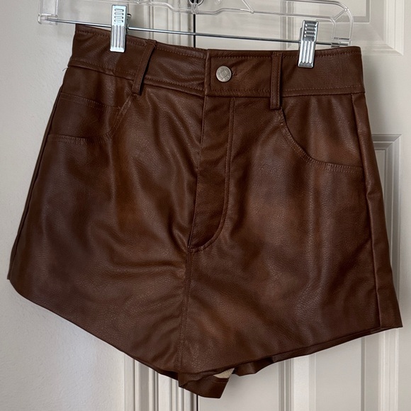 Zara Pants - Zara Brown Faux Leather High-Waist Skort